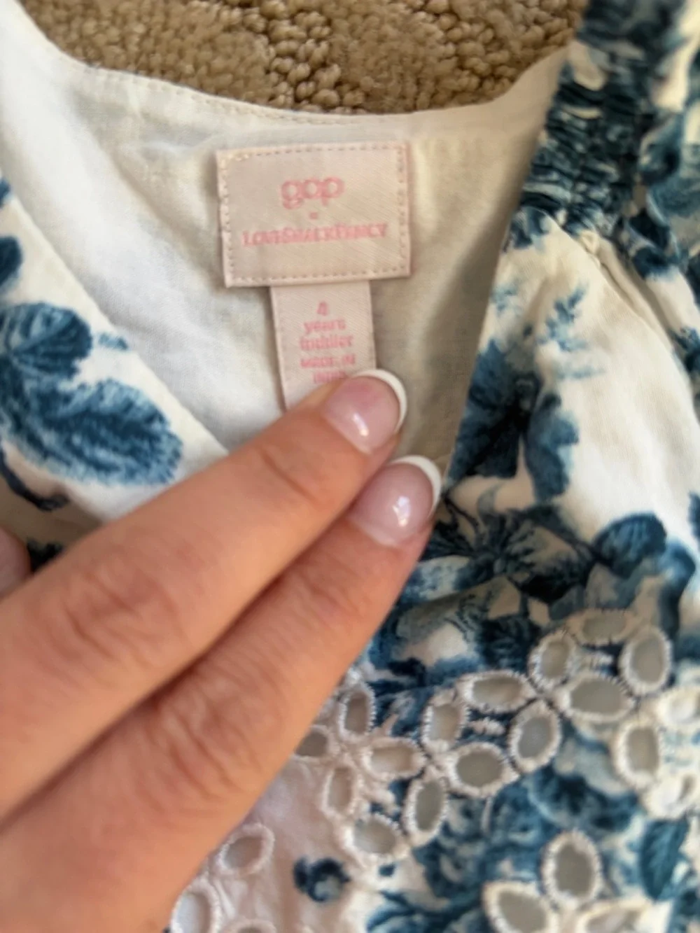 gap LoveShackFancy White Dress with Blue Floral Print